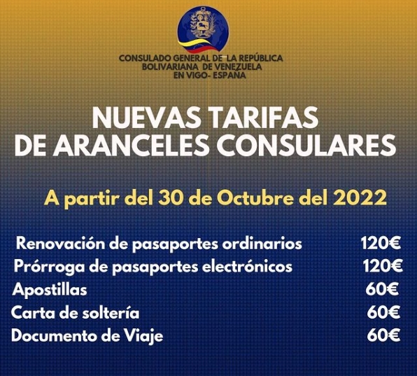nuevas tarifas consulares de apostilla venezuela en españa