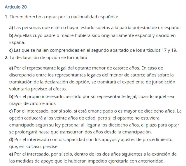 Articulo 20. 1 código civil nacionalidad
