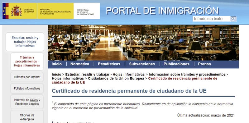 Portal inmigracion renovacion tarjeta regimen comunitario