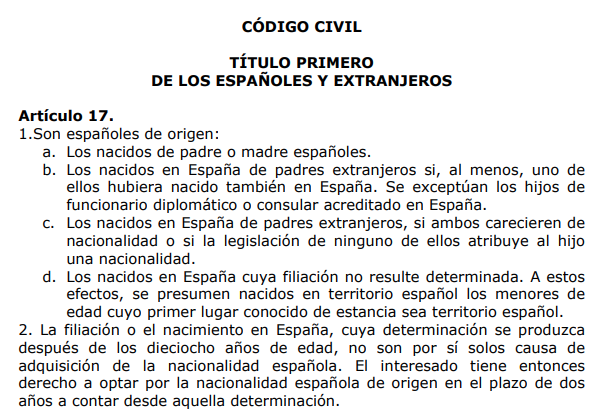 codigo civil articulo 17 son españoles