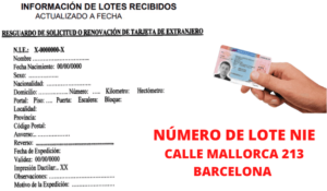 Número de lote NIE Barcelona CNP Calle Mallorca 213