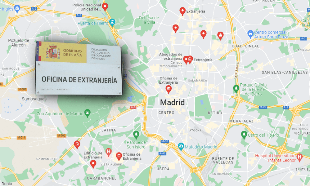 mapa oficinas de extranjeria en madrid