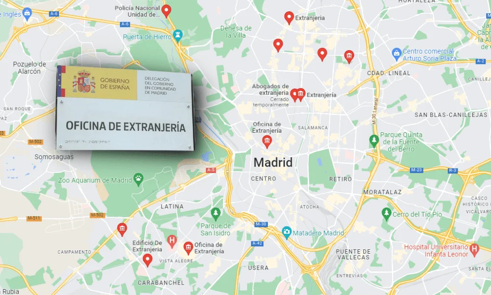 mapa oficinas de extranjeria en madrid