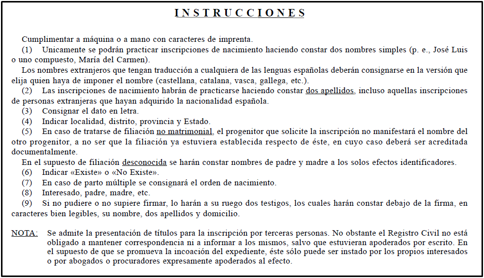 instrucciones para rellenar declaracion datos nacionalidad española
