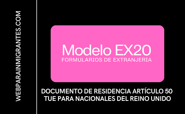 Modelo EX20 Documento de residencia ciudadanos Reino Unido