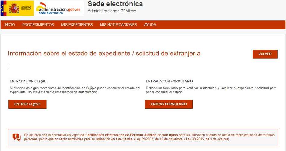 Información sobre el estado de expediente solicitud de extranjería