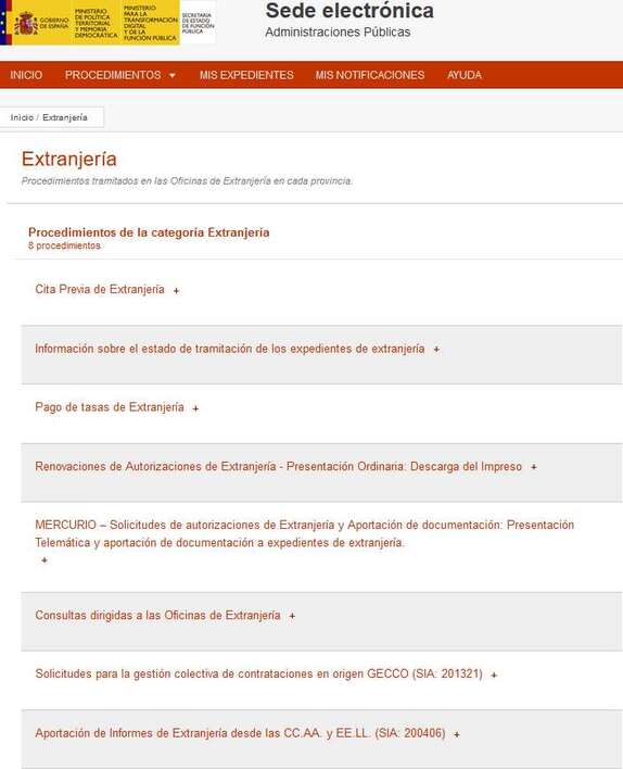 categorias extranjerias sede electronica