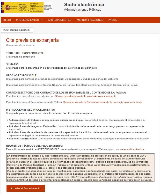 cita previa extranjeria acceder al procedimiento