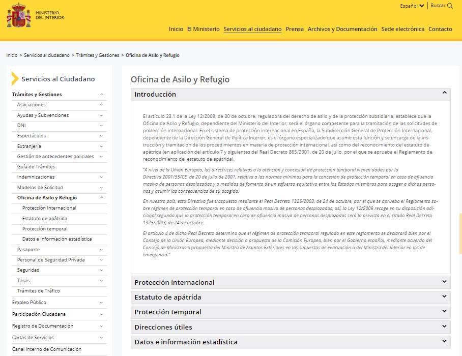 sitio web oficial oficina asilo y refugio